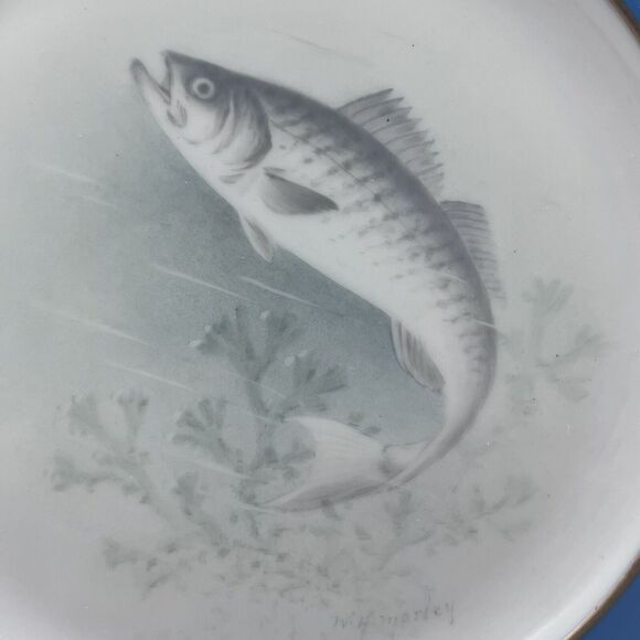 4 Lenox Fish Plates Hand Painted W H Morley Teal Gold Trim Bailey Banks Biddle - Picture 7 of 9